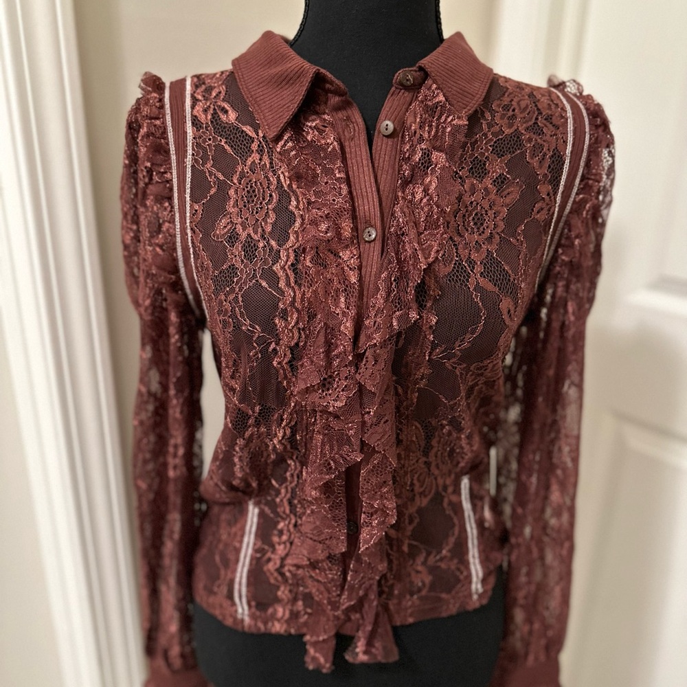 Free People Mixed Lace Buttondown